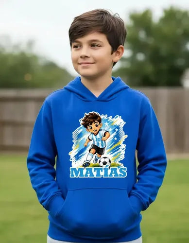 Polerón Canguro Futbol Argentina Niño Personalizado Algodon 14 Azul Futbol Argentina