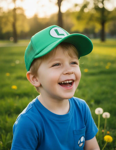 Jockey Gorro Niños Luigi Bros L Logo Regalo Navidad Verde Musgo