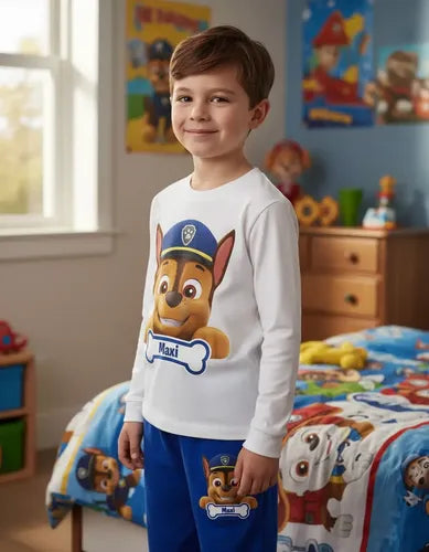 Pijama Largo Chase Paw Patrol Niños Personalizado Algodón 2
