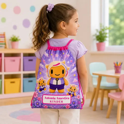 Mochila Morral Chuymine Bolsa Tela Personalizada Niñas Fucsia Estampado