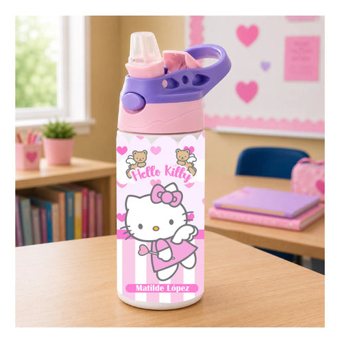 Botella Agua Colegio Hello Kitty Personalizada Niñas Blanco