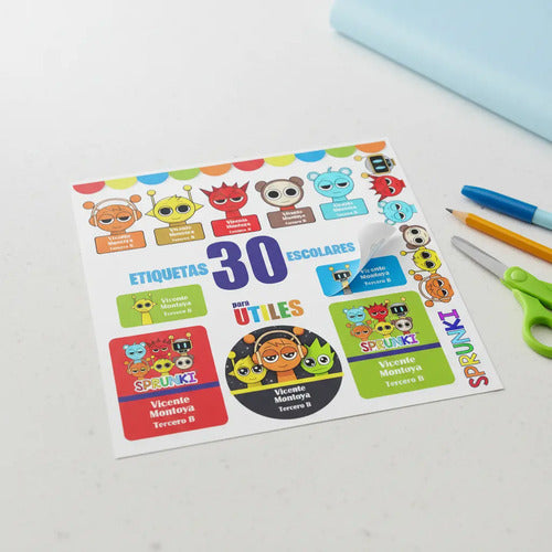 Etiquetas Escolares Personalizadas Sprunki Utiles Adhesivas