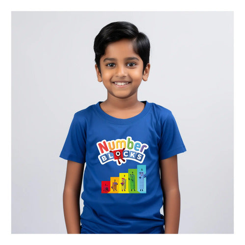 Polera Color Algodón 100% Niños Number Blocks