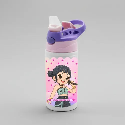 Botella Agua Zoey Huntrix Guerreras K Pop Personalizada Rosa