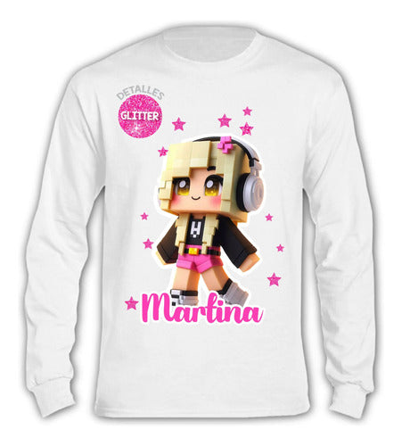 Polera Larga Roblox Personalizada Niñas Algodón D1