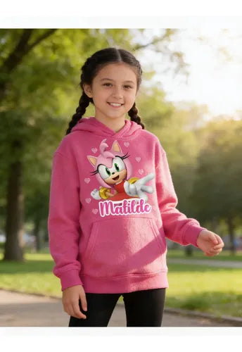 Polerón Canguro Amy Rose Sonic Niñas Personalizado Algodón