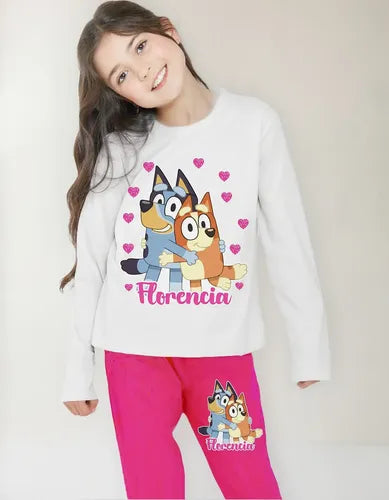 Pijama Largo Bluey y Bingo Personalizado 100% Algodón Niñas