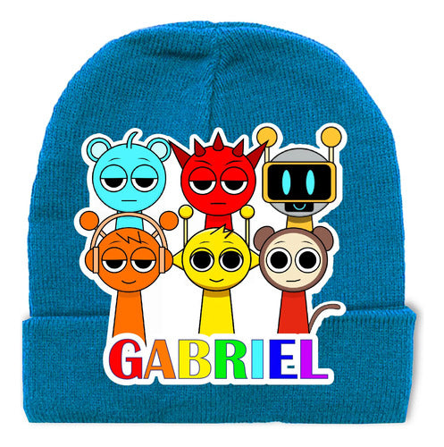 Gorro Lana Sprunki  Personalizado Niños Azul Petróleo Talla Niños Sprunki Niño