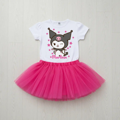 Disfraz Vestido Kuromi Personalizado Polera + Tutú Niñas Detalles Glitter