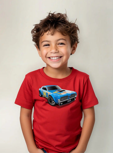 Polera Color Algodón 100% Niños Auto Azul Clásico Hot