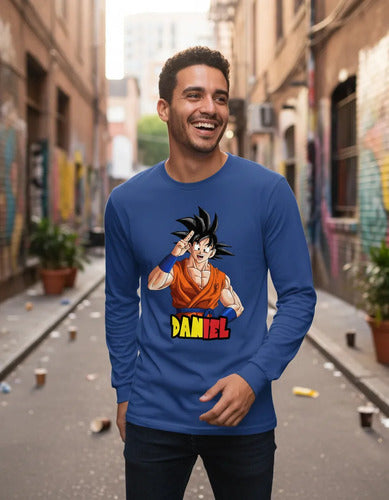 Polera Goku Dragon Ball Personaliz  Manga Larga 100% Algodon