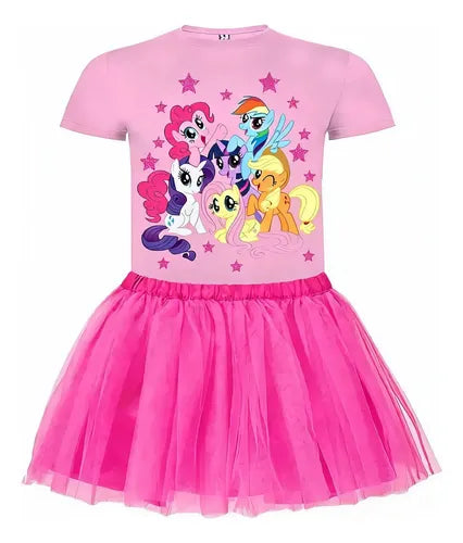 Disfraz Vestido My Little Pony  Polera + Tutú Niñas Detalles Glitter Flex