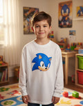 Camiseta Polar Manga Larga Polera Niño Sonic Cabeza