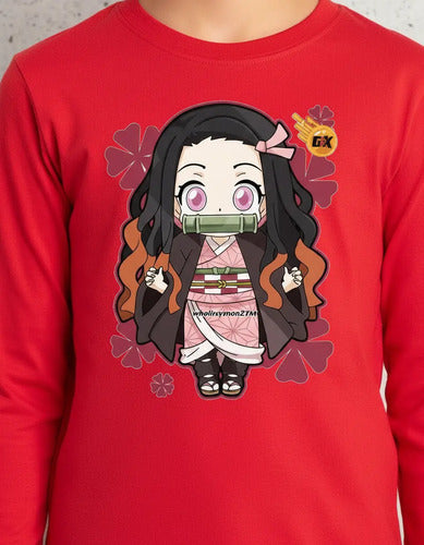 Polera Manga Larga Algodón Niñas Nezuko Demon Slayer