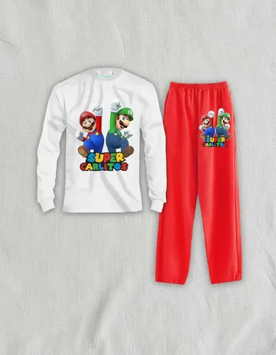 Pijama Largo Mario Bros - Luigi  Personalizado 100% Algodón
