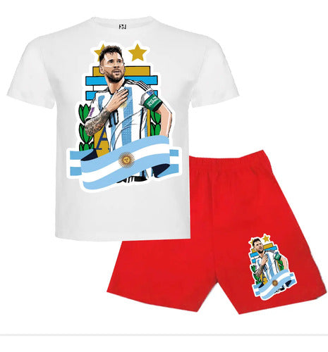 Pijama Corto Niñoss Algodon Messi Campeón Mundo 2 Estrellas