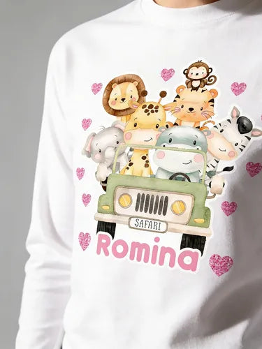 Polera Manga Larga Animales Safari Personalizada Algodon