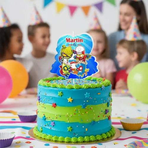 Vela De Cumpleaños Super Zing Personalizada Niños Decorativa