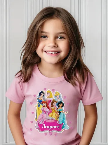 Polera Princesas Personalizada Niñas Algodón 100%
