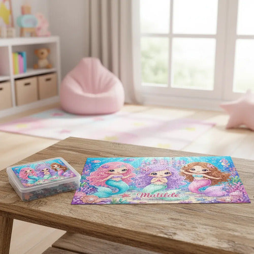 Puzzle Rompecabezas Personalizado Sirenas Kawai Nombre