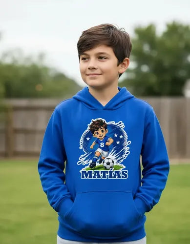 Polerón Canguro Futbol Niño Personalizado Nombre Numero
