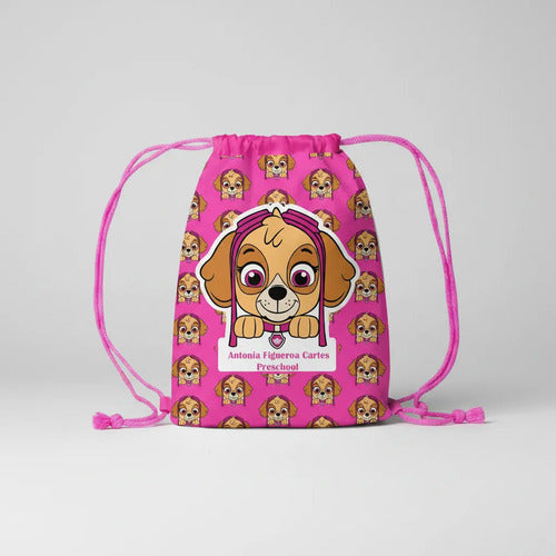 Mochila Bolsa Tela  Jardin Infantil Colegio Skye Paw Patrol Fucsia Estampado