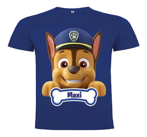 Polera Chase Paw Patrol Niños Personalizada 100% Algodón