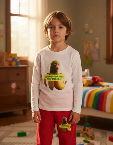 Pijama Largo Niños Algodon Chimpanzini Bananini Brainrot