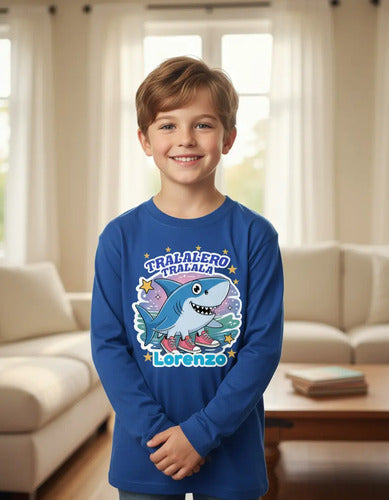 Polera Tralalero Tralala Personalizada Niños Manga Larga