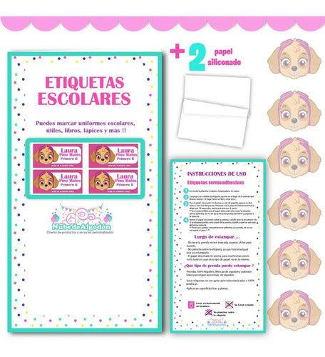 Etiquetas Marcar Ropa Y Utiles Escolares Skye Paw Patrol  Rosa Unica