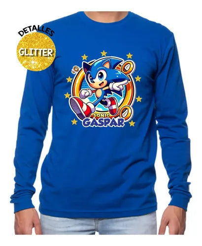 Polera Sonic Manga Larga Personalizada Niños  Algodon D1