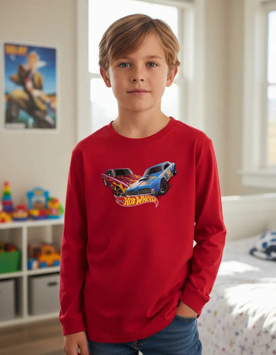 Polera Manga Larga Algodón Niños Autos Hot Wheels