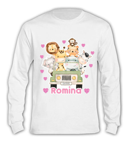 Polera Manga Larga Animales Safari Personalizada Algodon