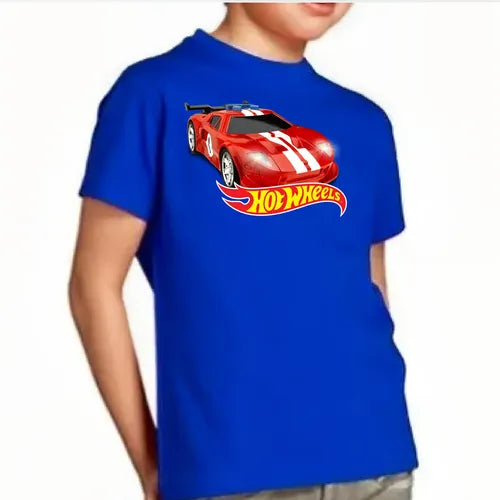 Polera Color Algodón 100% Niños Auto Rojo Hot Wheels
