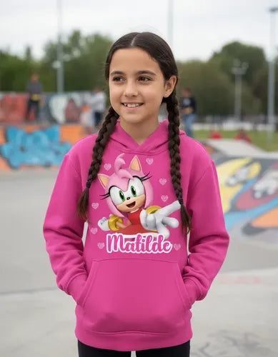 Polerón Canguro Amy Rose Sonic Niñas Personalizado Algodón