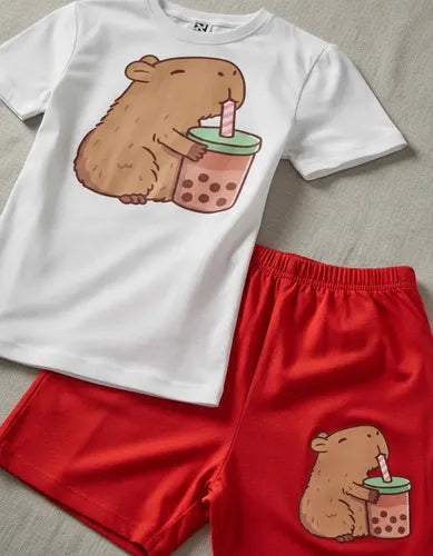 Pijama Corto Niñoss Algodon Capibara Bebida Capybara