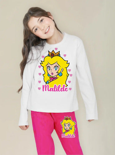 Pijama Largo Princesa Peach Niña Personalizado Algodon