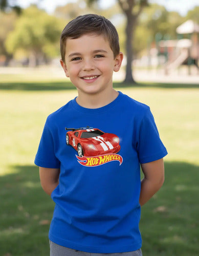 Polera Color Algodón 100% Niños Auto Rojo Hot Wheels