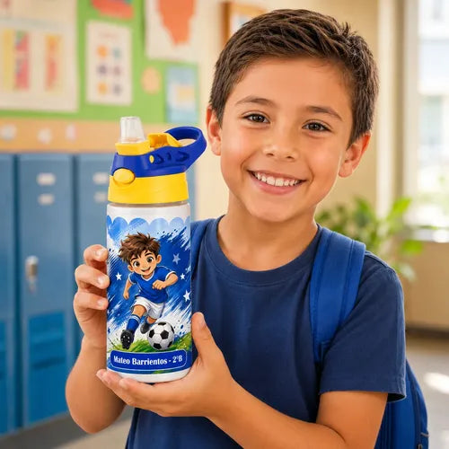 Botella De Agua Para Niños Personalizada Futbol Niños Blanco
