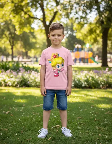 Polera Color Algodón 100% Niños Princesa Peach Mini
