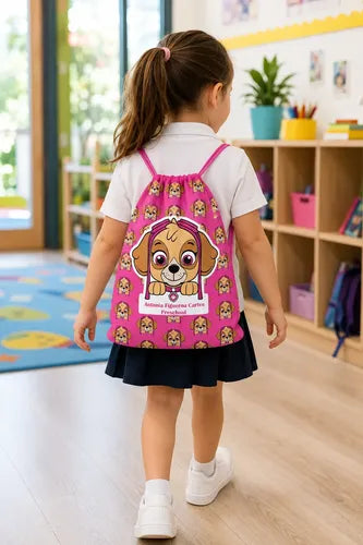 Mochila Bolsa Tela  Jardin Infantil Colegio Skye Paw Patrol Fucsia Estampado
