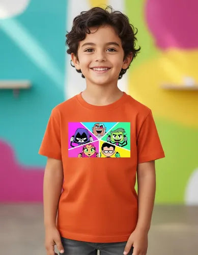 Polera Color Algodón 100% Niños Jovenes Titanes Cuadrado