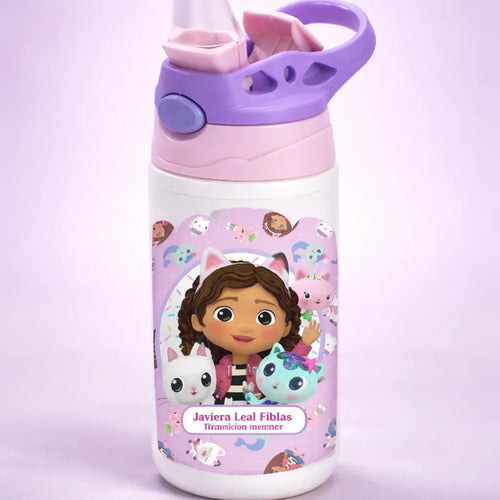Botella Agua Colegio La Casa De Gabby Personalizada Niñas Blanco