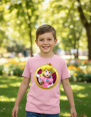 Polera Color Algodón 100% Niños Princesa Peach