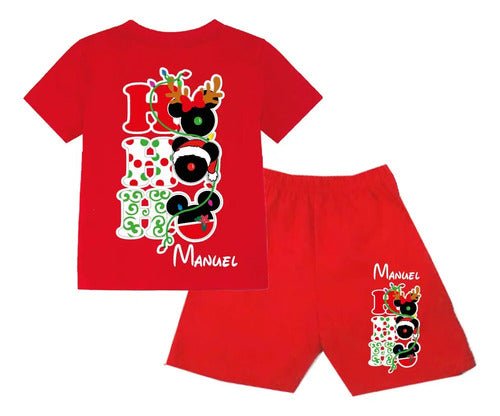 Pijama Corto Mickey Ho Ho Ho 2 Navidad Niños Algodón