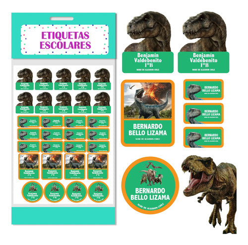 Etiquetas Escolares Personalizadas Jurassic Park Ropa Utiles Verde Unica