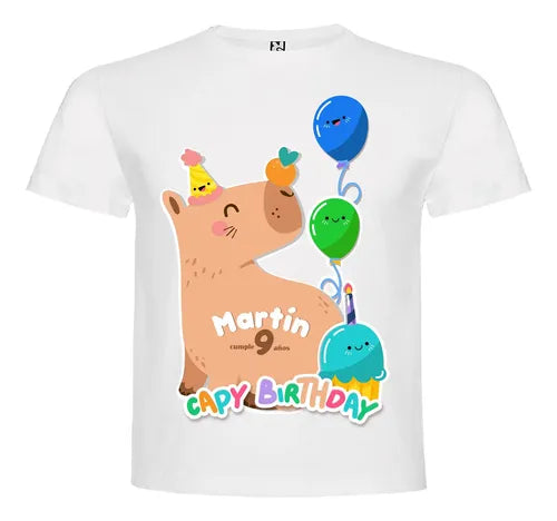 Polera Capibara Cumpleaños Personalizada Algodón 100% Niños