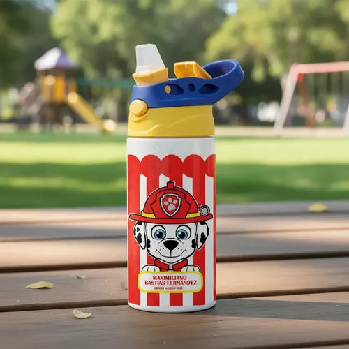 Botella Agua Colegio Marshall Paw Patrol Personalizada Niños Blanco