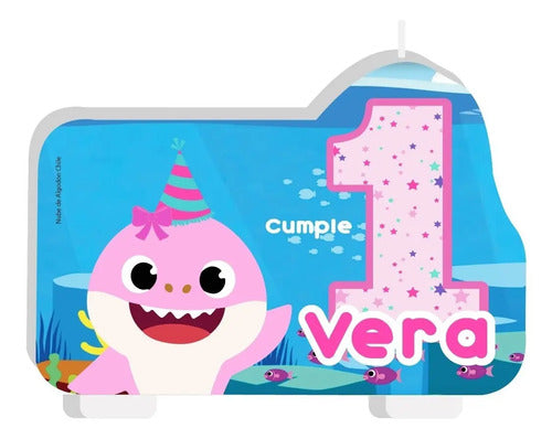 Vela De Cumpleaños Baby Shark Niña 2 Personalizada
