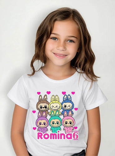 Polera Labubu Niñas Cumpleaños Algodón 100% Personalizada